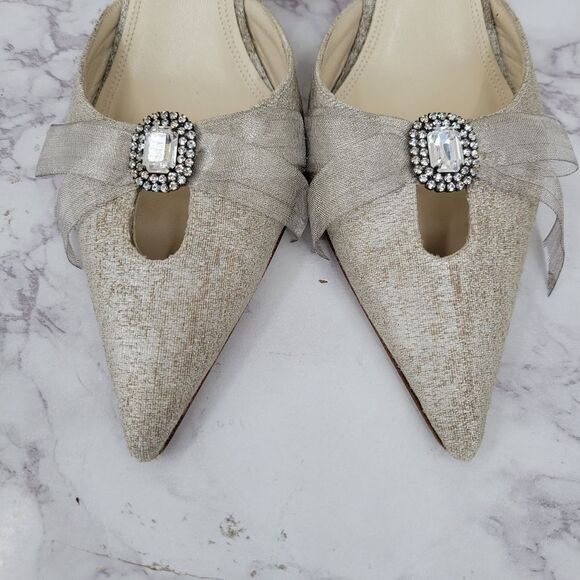 Shannon Britt Italian Silver Kitten Heel Mules Formal Bridal Evening - Picture 11 of 16